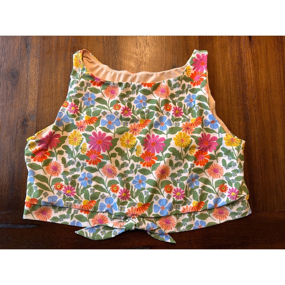 Lime Ricki Floral High Neck Tie Front Crop Tankini Swim Top 4XL Multi Color